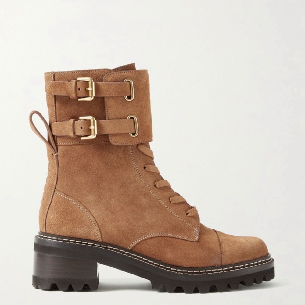 See By Chloe Brown Suede Combat Boots